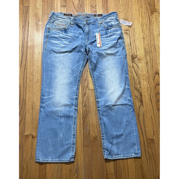 Rock Revival Quency Straight Light Blue Distressed Jeans Men's Size 44Wx31L